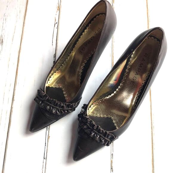 Rampage Brown Faux Leather Pointed Toe Heels Shoe Size 9.5 - Picture 1 of 7
